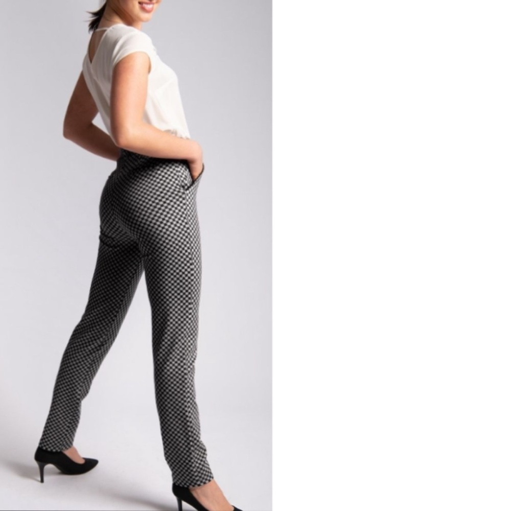 Betabrand Catstooth Dress Yoga Pants Black White Cat Print Size Small Petite - Picture 3 of 13